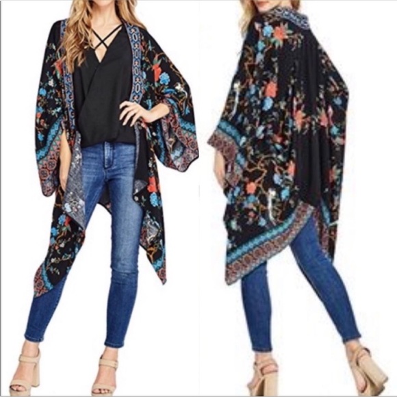 Flying Tomato Tops - Flying Tomato Embroidered Bird Floral Kimono sz S/M